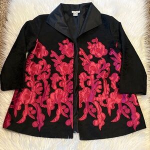 Grace Chuang of New York, Elegant Black and Pink Floral Blazer, Size Medium